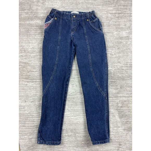 Vintage Brittania Jeans Kids 12 Blue Dark Wash Snap‎ Back Flap 80s Made in USA - Picture 1 of 11